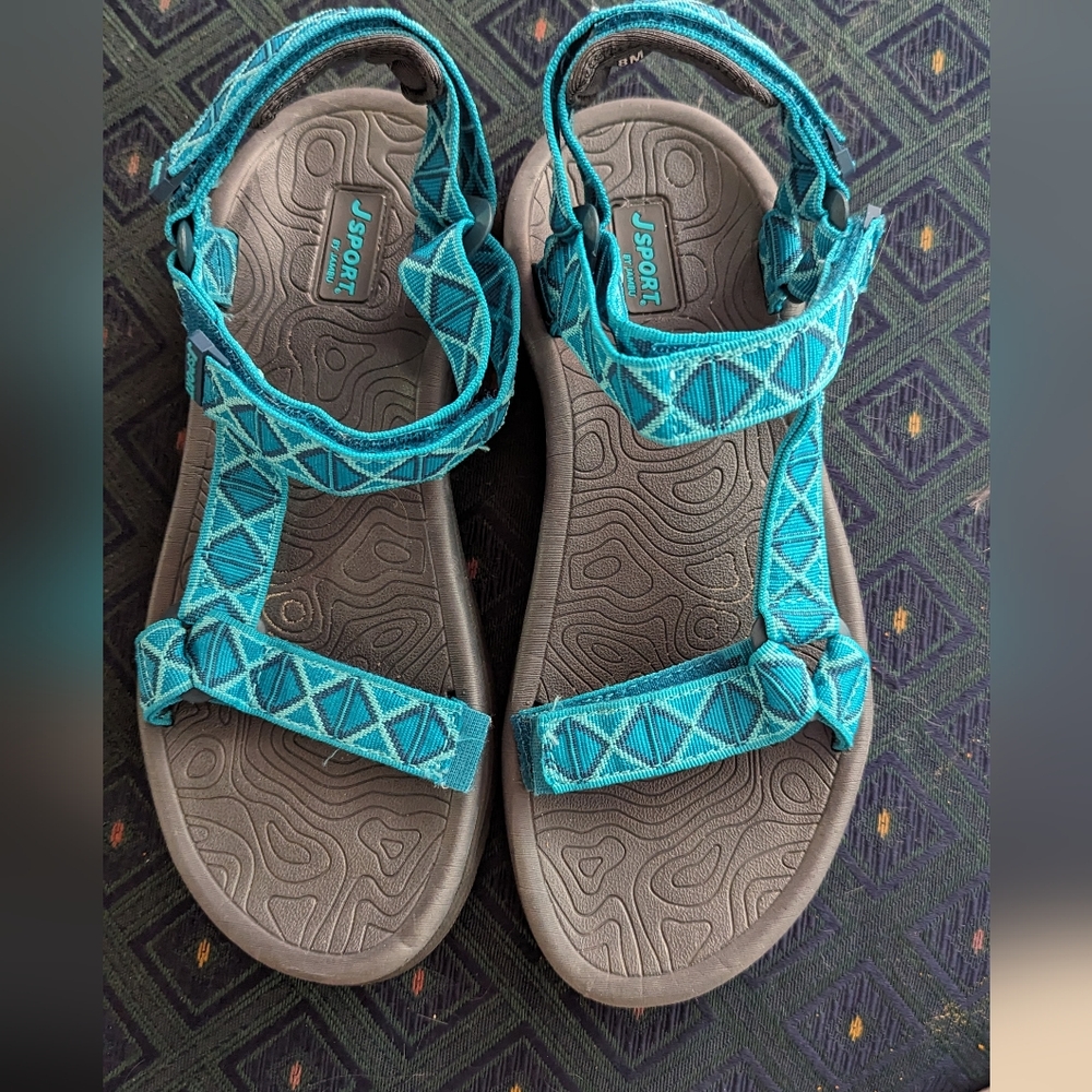 Womens JSport Sandals Velcro Navajo Turquoise Gray 8 Jambu
